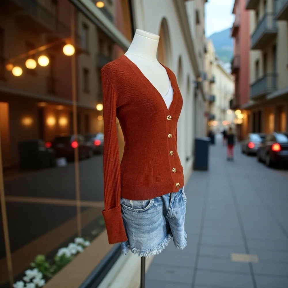 Tory Burch Women’s Wool Cardigan Button-Up Sweater in Rust! XS! - Picture 3 of 9